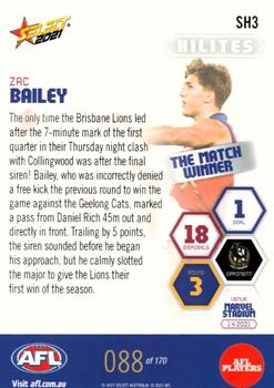 2021 Select AFL Hilites #SH3 Zac Bailey Back